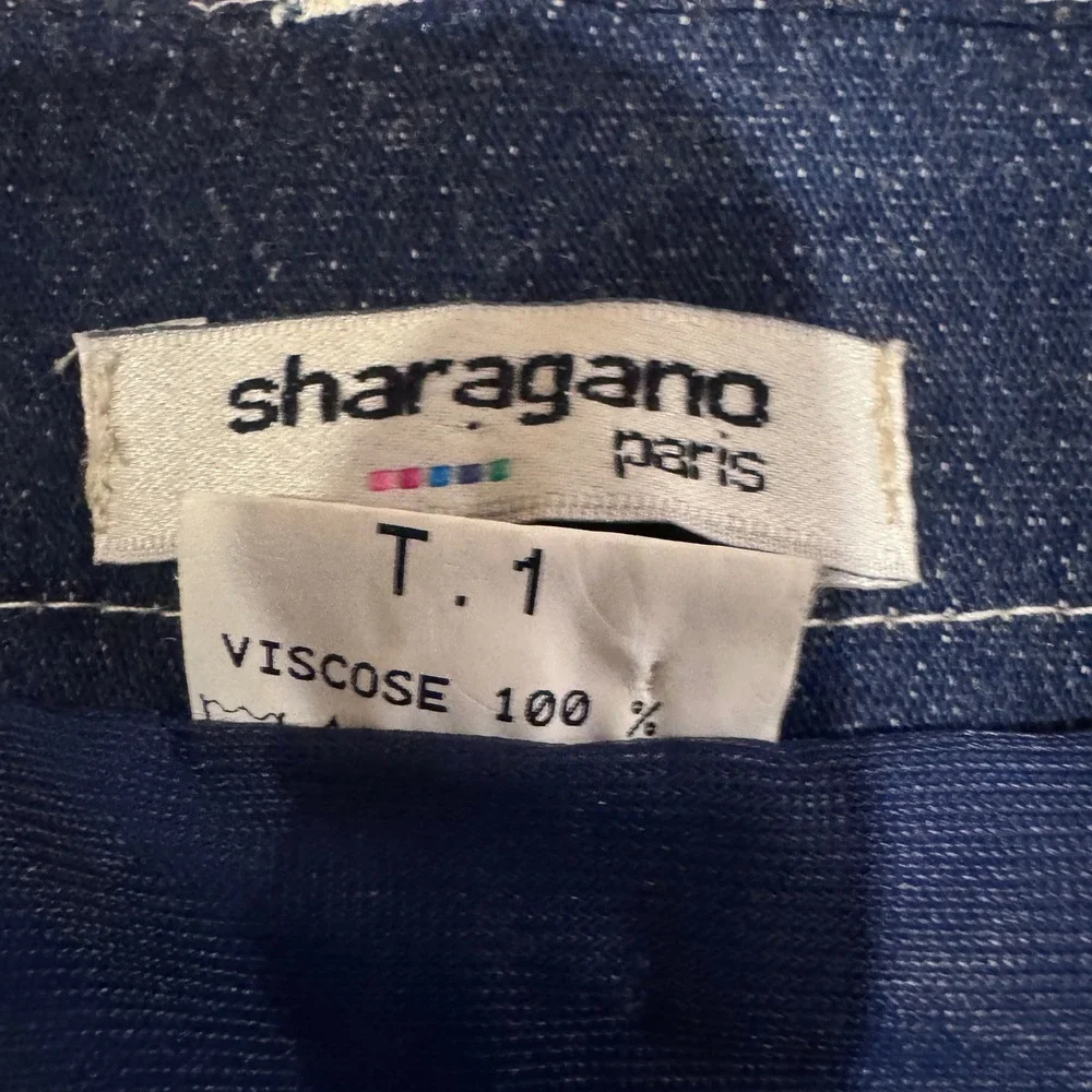 Sharagano Paris Y2K Americana Snakeskin Rhinestone Jean Waist Midi Skirt T1‎